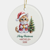 Persoonlijke kat met kerstmuts Kerstboom     Keramisch Ornament (Links)