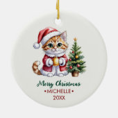 Persoonlijke kat met kerstmuts Kerstboom     Keramisch Ornament (Achterkant)