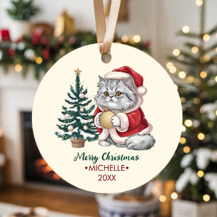 Persoonlijke kat met kerstmuts Kerstboom Keramisch Ornament