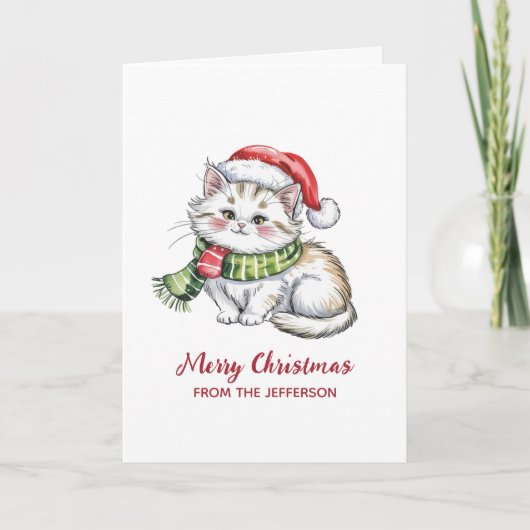 Persoonlijke kat met kerstmuts Kerstmis  Feestdagen Kaart (Voorkant)