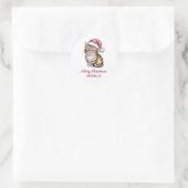Persoonlijke kat met kerstmuts Kerstmis Ronde Sticker (Tas)