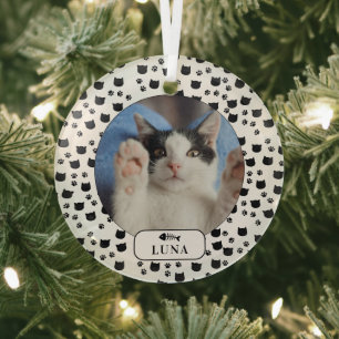 Persoonlijke kat & pootafdruk huisdier foto glas ornament