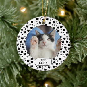 Persoonlijke kat & pootafdruk huisdier foto keramisch ornament