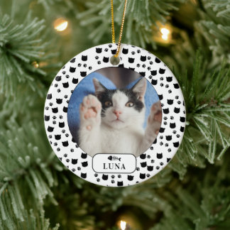Persoonlijke kat & pootafdruk huisdier foto keramisch ornament