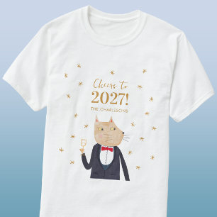 Persoonlijke 'Kat proost op 2027 Nieuwjaar' T-shirt