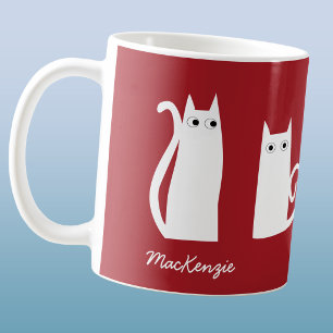 Persoonlijke kat rood wit koffiemok