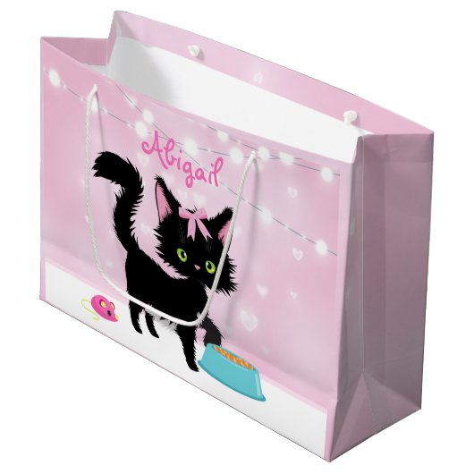 Persoonlijke kat roze en wit meisje Kitten Groot Cadeauzakje (Voorkant Gekanteld)