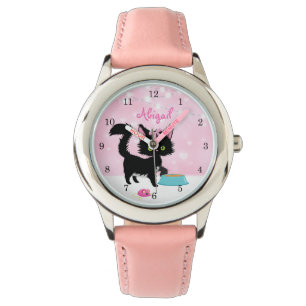 Persoonlijke kat roze en wit meisje Kitten Horloge