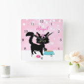 Persoonlijke kat roze en wit meisje Kitten Vierkante Klok (Huis)
