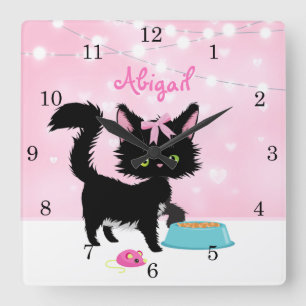 Persoonlijke kat roze en wit meisje Kitten Vierkante Klok