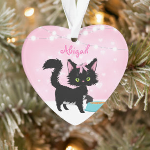 Persoonlijke kat roze en witte kerst ornament