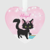 Persoonlijke kat roze en witte kerst ornament (voorkant)