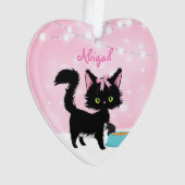 Persoonlijke kat roze en witte kerst ornament (voorkant)