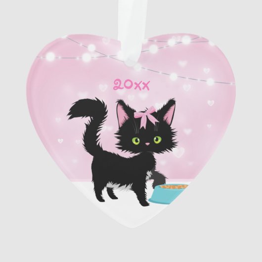 Persoonlijke kat roze en witte kerst ornament (achterkant)