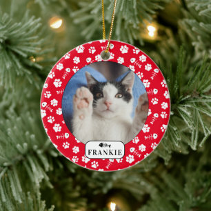 Persoonlijke kat visgraat & pootafdruk huisdier fo keramisch ornament