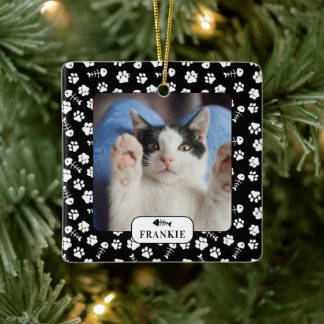 Persoonlijke kat visgraat & pootafdruk huisdier fo keramisch ornament