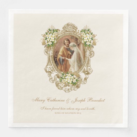 Persoonlijke katholieke trouwservetten met Schrift Servet (Voorkant)