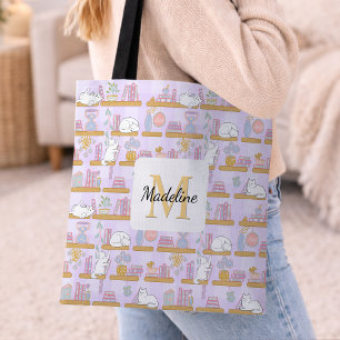 Persoonlijke katten in het bibliotheekboek meisjes tote bag