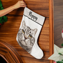 Persoonlijke kattenfoto en naam kerstsok