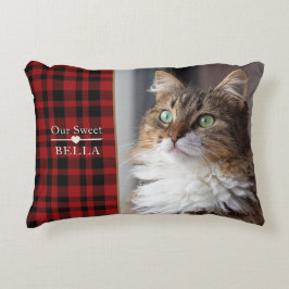 Persoonlijke kattenfoto met naam | Buffalo Plaid  Accent Kussen