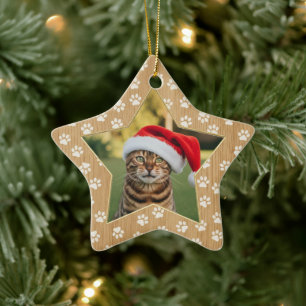 Persoonlijke kattenfoto ster pootafdrukken namaak  keramisch ornament
