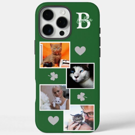 Persoonlijke kattenfotocollage monogram groen Case-Mate iPhone case (Achterkant)