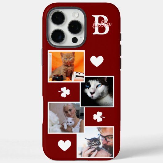 Persoonlijke kattenfotocollage monogram roodbordea Case-Mate iPhone case (Achterkant)