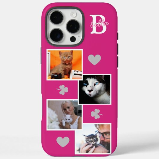Persoonlijke kattenfotocollage monogram roze Case-Mate iPhone case (Achterkant)