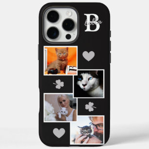 Persoonlijke kattenfotocollage monogram zwart iPhone 16 pro max hoesje
