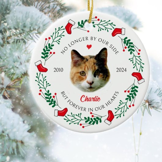 Persoonlijke Kattenherdenkings Kerstmis Keramisch Ornament