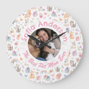 Persoonlijke kattenliefhebber wandklok bloemrijk r