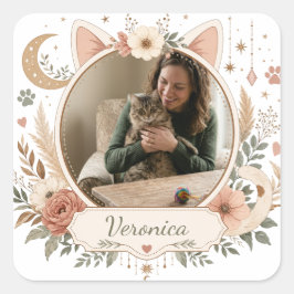 Persoonlijke kattenmoeder fotosticker | Aangepaste Vierkante Sticker