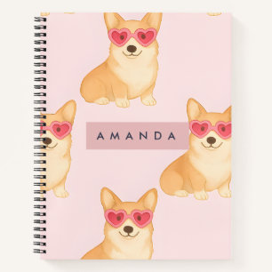 Persoonlijke Kawaii Corgi met Hart Zonnebril Notitieboek