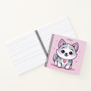 Persoonlijke Kawaii Husky Puppy Roze Notitieboek