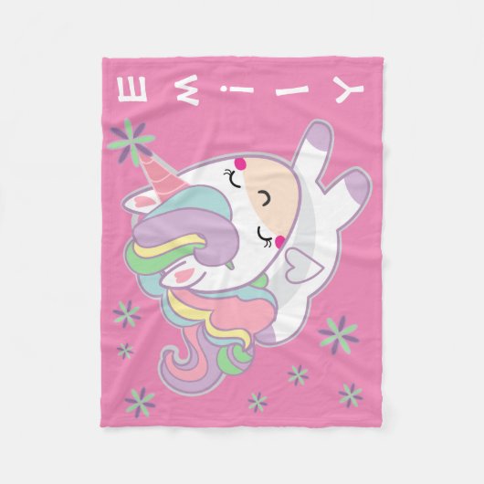 Persoonlijke Kawaii Pastel Girly Unicorn Fleece Deken (Voorkant)