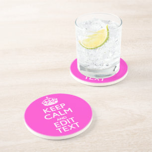 Persoonlijke KEEP CALM AND Jouw Tekst Fel Roze Zandsteen Onderzetter