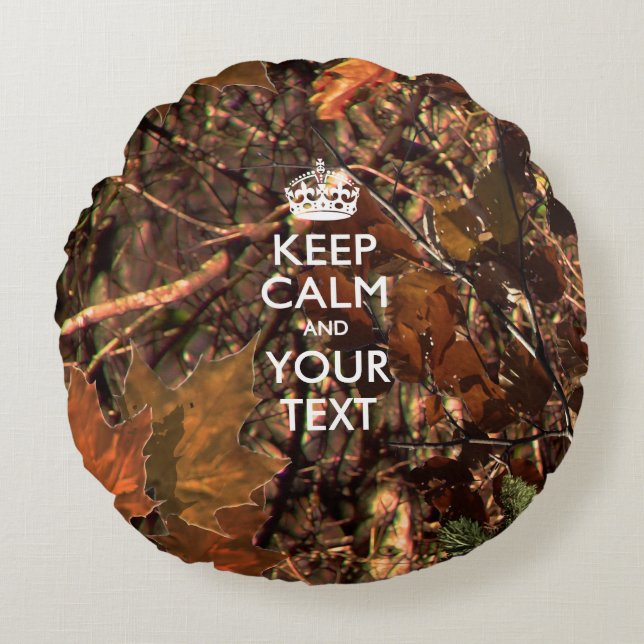 Persoonlijke KEEP CALM en Jouw tekst Hunter Camo Rond Kussen (Voorkant)