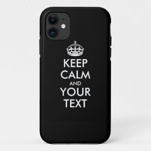 Persoonlijke KEEP CALM en UW TEKST - witte woorden iPhone 11 Hoesje