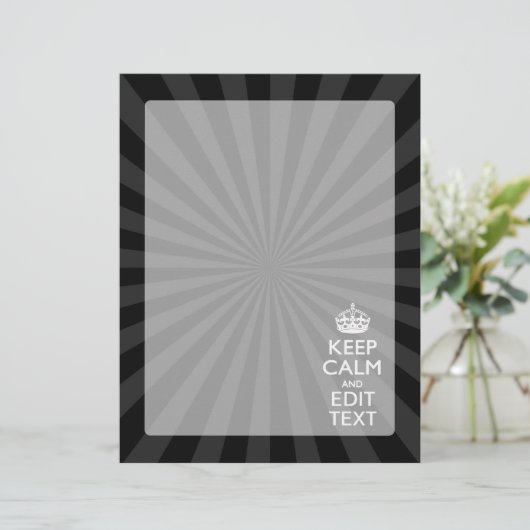 Persoonlijke KEEP CALM Jouw tekst Black Sunburst (Staand voorkant)