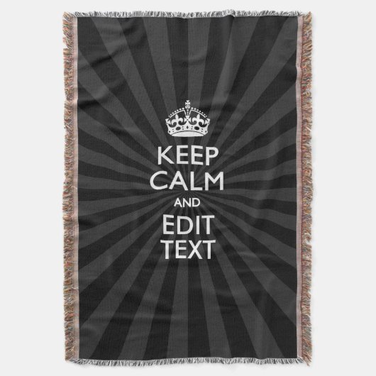 Persoonlijke KEEP CALM Jouw tekst Black Sunburst Deken (Voorkant Verticaal)