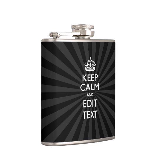 Persoonlijke KEEP CALM Jouw tekst Black Sunburst Heupfles (Rechts)