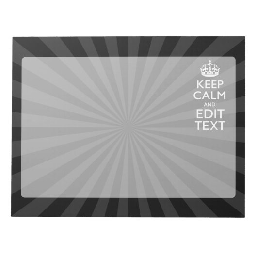 Persoonlijke KEEP CALM Jouw tekst Black Sunburst Notitieblok (Voorkant)