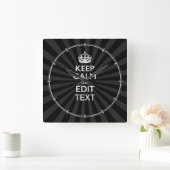 Persoonlijke KEEP CALM Jouw tekst Black Sunburst Vierkante Klok (Huis)