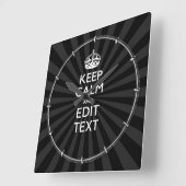 Persoonlijke KEEP CALM Jouw tekst Black Sunburst Vierkante Klok (Hoek)