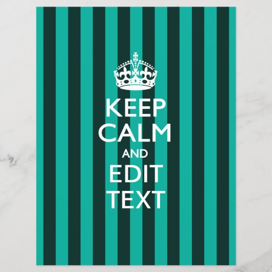 Persoonlijke KEEP CALM Uw tekst turkoois gestreept Flyer (Voorkant)