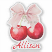 Persoonlijke Kers Coquette Roze Strik Snit Sticker (Voorkant)