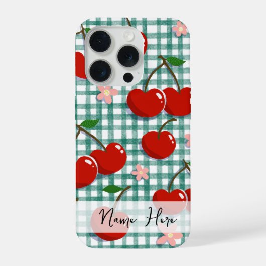 Persoonlijke Kers op Groene Gingham Hoesje – iPhone Hoesje (Achterkant)