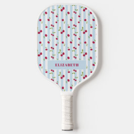 Persoonlijke Kersen Blauwe Strepen Retro Cute Pickleball Paddle