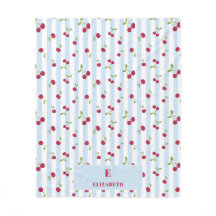 Persoonlijke Kersen Blauwe Strepen Retro Monogram