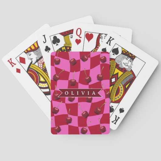 Persoonlijke Kersenruit Retro Aangepaste Naam Pokerkaarten (Achterkant)